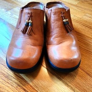 Ariat Tan Leather Mules with Tassel Accents